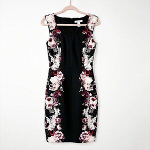 2/$30 White House Black Market Floral Satin Bodycon Dress Integrated Slip #9688